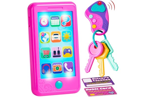 JOYIN Rose Ensemble de Téléphone Portable, Trousseau de Clé et Carte de Crédit Jouet pour Enfants, Jouets pour téléphones pour Enfants, Cadeaux d'anniversaire pour Tout-Petits de 1 2 3 4 5 Ans