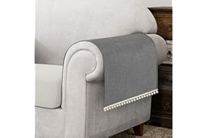 Hokibero Light Grey Armchair Cover for Arms Sofa Arm Protector Covers Armrest Slipcover for Recliner Chair Linen Armrest Cover for Living Room Couch Sofa Arm Covers, Set of 2, Pompom Edge
