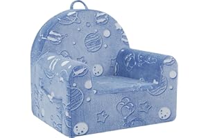 MeMoreCool Kids Sofa Couch, Glow in The Dark Soft Plush Toddler Armchair for Boys Girls Age 1-3, Comfy Baby Chair for Reading, Playroom, Bedroom Décor, Blue Astronaut