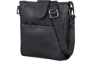 LEABAGS Leder Handtasche Damen I Premium Echtleder Umhängetasche I Damen Schultertasche I Damentasche I Tragetasche für Arbeit Uni Schule Freizeit I Größe M (24 x 23 x 6 cm) I Nature Schwarz