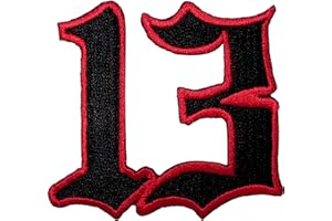ELLU Number 13 Embroidered Iron Sew On Patch Black Red Thirteen Birthday Shirt Badge