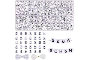 FUNTOPIA 1200 Stück Buchstabenperlen A - Z Ä Ö Ü ß, Cube 6x6mm Perlen zum Auffädeln mit 50pcs Herz & Smile Perlen, Buchstaben Perlen für Armbänder, Schmuck DIY(30 Buchstaben mit je 40stk)