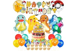 BIUEBINC 35Pcs Ballons Geburtstagsdeko,Luftballons Geburtstag Party Set, Happy Birthday Tortendeko Cake Topper Set, Anime Party Zubehör, Birthday Decorations