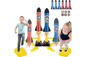 XFLYP Fusée Plastique Kit, Double Lanceur de Fusée à Pédale pour Jouet Enfant 3 4 5 6 7 8 9 Ans, Garcon 3 Ans Fusée Jouet, Jeux Exterieur Enfant, Cadeau de Anniversaire Noël pour Garçons Filles
