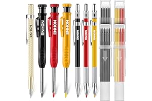 ENHON Set de Crayons de Charpentier Mécanique avec Recharges de Marqueurs et Outil à Tracer en Carbure, Crayons à Bois à Trous Profonds Solides Outils de Marquage avec Taille-Crayon Intégré