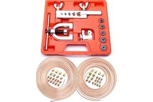 Venussar 7,6m Tuyau de Frein Ø 3/16" + 1/4" en Acier (32 raccords + 8 connecteurs), Kit d'évasement Double et Simple pour Conduite de Frein