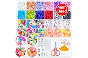 WOUTHEERS Perline per Braccialetti, 4mm per Bigiotteria Fai da Te, per Collane Colorate Lettere Beads con Elastic Thread Kit Creare Gioielli