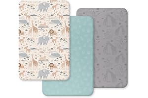 Unnivoll Next to Me Crib Sheets 51 x 85 cm Super Soft & Breathable Bedside Crib Fitted Sheets 3 Pack Apricot Green Gray Elephant