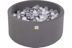 MEOWBABY Piscine À Balles 90X40cm/300 Balles ∅ 7Cmpour Bébé Enfant Bambin Jouets pour Les Tout-Petits Fabriqué de Jouet Rond Mousse Fabriqué en UE Gris Foncé: Argent/Transparent/Blanc Nacré