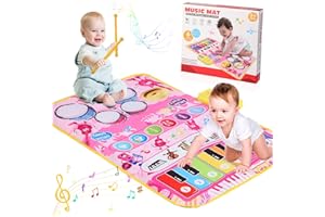 iFunLong Musical Toys Mat for 3 Year Old Girls, 2 in 1 Baby Piano Drum Mat, 3-6 Year Girls Music Educational Toys, Toddler Toys 1st Birthday Presents Easter Gifts for Kids