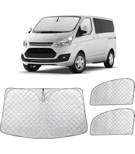 Pare-soleil Thermique Pour Ford Transit Custom 2012-2024 - 3 Pièces + 18 Ventouses - Argenté/noir