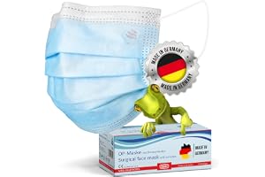 kela, 100 Kirurgiska Ansiktsmasker Blå | 100% TILLVERKADE I TYSKLAND | CE EN 14683:2019 tipo IIR, BFE > 98,8% | 3-Ply med stänkskydd, luktfria, latexfria Kirurgiska Masker Munskydd Medicinsk Standard