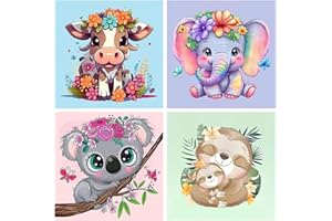LOITTAINUE Paint by Numbers 4 Pieces from 5 6 7 8 9 Years Girls and Boys - DIY Painting by Numbers Animals for Children and Beginners with Brush and Acrylic Paints 20 x 20 cm (W)