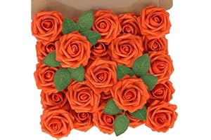 N&T NIETING Lot de 25 fleurs artificielles de mariage, avec tige, pour la fête des mères, décoration bohème, centres de table, décoration d'intérieur, orange automne