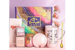 ALBISS Mum Birthday Gifts Pamper Hamper for Mum - Funny Ceramic Mug with Gold Print, Scented Candle, Cards, Spa Bath Set, Relaxing Basket Gift for Mummy, Christmas New Mums to Be Presents, Delicately Boxed