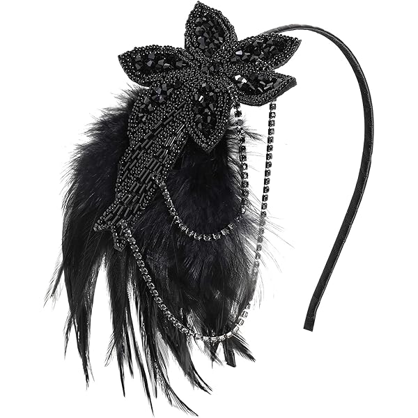 BABEYOND Collier Gatsby style années 20 nœud long avec perles imitation 1920s (124,5 cm x 2+149,9 cm/Noir