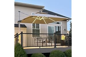 PURPLE LEAF Parasol Déporté 3 x 3 m avec LED, Parasol De Jardin Extérieur à Toit Double Rotatif 360°, Protection UV, Convient aux Villas Haut de Gamme, un Incontournable Pour les Fêtes, Beige