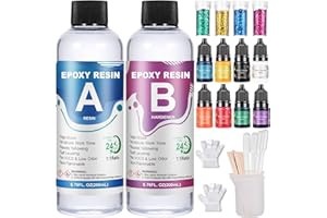 ONVHDPO Epoxy Resin Kit 400ml, Crystal Clear Resin Kits for Beginners, Resin Accessories with Resin Pigment, Glitter, Silicone Measuring Cups, Casting Epoxy Resin Starter Kit for Art, Craft, Jewelry Making