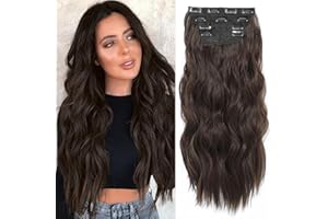 MORICHY Hair Extensions Clip in 4pcs Natural Brown Hair Extension Long Wavy Full Head Clip in Hair Extension Synthetic Fiber Hair Pieces for Women