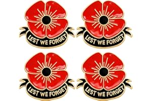 YUEBAOWAN 4 Pcs Poppy Badges and Pins 2025, Poppy Badge, Poppy Pin, Lest We Forget Poppy Brooch, Remembrance Sunday Red Flower Rhinestone Badges Banquet Enamel Poppy Lapel