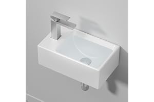 KES Lavabo da Appoggio Ceramica Bianco Forma Rettangolare Moderna Lavandino da Appoggio, BWS100L