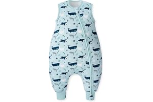 Unnivoll Baby Schlafsack mit Füßen 2,5 Tog Winterschlafsack Baby Baumwolle Schlafsack mit Beinen Babyschlafsack Warm und Weich 80 cm für Jungen Mädchen Hai