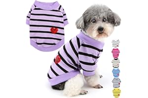 Zunea Camisetas básicas de verano para perros pequeños, ropa básica a rayas para cachorros, sudadera con lentejuelas y corazón, camiseta suave de manga corta, talla XS/S, ropa para mascotas, niña,