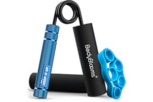 BODYBLOOMS® Hand grip allenamento avambraccio. Gripper avambracci attrezzi con frase motivazionale. Grip palestra con spugne incluse. Hand gripper allenamento mani e molla avambraccio di varie forze