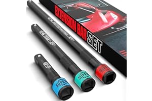 KIRXST 3/8" Impact Socket Extension Bar Set 3PC Drive Extension Bar 75 mm 150 mm 250 mm CR-V Steel Wrench Extender for Manual Pneumatic Torque Wrench