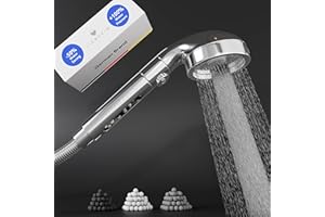 LIEBHEIM GŁOWICA PRYSZNICOWA oszczędność wody - oszczędna głowica prysznicowa z filtrem i kamieniami mineralnymi - zwiększenie ciśnienia do 100% - 3 rodzaje strumienia - bez węża - głowica prysznicowa