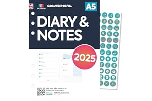NBPLANNER Ricarica per agenda 2025, formato A5, compatibile con Filofax A5, inglese, settimanale/mensile, ricarica organizer A5 (0232)