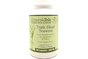 EMERALD ISLE ORGANIC IRISH SEAWEED Triple Blend Seaweed Tablets 500 mg 90 Capsules Certified Organic Harvested in North Atlantic Coast of Ireland