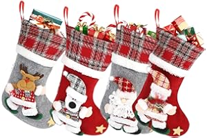 ROTKUSZ Calze Befana Vuote 4 Set, 45cm Grande Calze Befana da Riempire,Vuota Epifania Natale Velluto Calza Befana Decoraizione Natalizia per Camino, Grandi 3D Pupazzo di Neve Babbo Natale Renna (A)