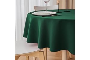 Yeahshion Tovaglia Rotonda Antimacchia Verde Scuro Φ150cm, Tovaglia in Poliestere Impermeabile con Piccolo Bordo Increspato per Tavolo, Sala da Pranzo, Ristorante