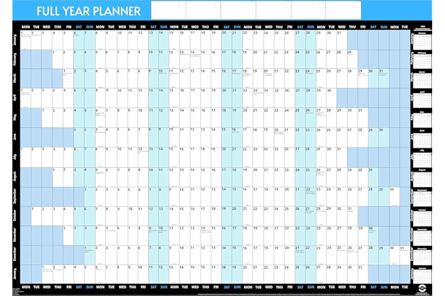2026 A1 Size 59.4 x 84.1cm Full Year Large Yearly Wall Planner |2026 Wall Calendar 2026 Planner |Year Chart 2026 |from Jan 2026-Jan 2027 +Mini 2027 Calendar |WallPlanner A1 Calender 2026|Printed in UK