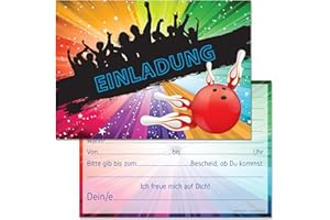 EASHION Gepard Solutions 12 Einladungskarten zum Geburtstag/Kindergeburtstag/Party mit Motiv Bowling/Kegeln (Mit Einladungstext)