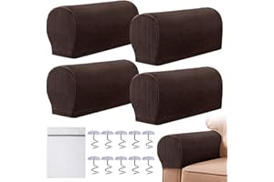 YANCLIFE Armrest Chair Covers, Set of 4 Stretch Armchair Covers for Arms Anti-Slip Furniture Protector with Laundry Bag, Machine Washable Arm Chair Sleeves, Armrest Cover for Sofa Couch Recliner(Deep Coffee)