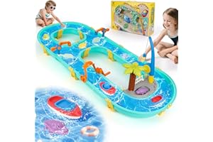 Gaethra Wassertisch Spielzeug 3+ Jahr, Wassertisch Kinder Outdoor mit 2 Boote, 6 Tierfiguren, Wasserbahn Draußen Wasserpark Spielset für Kinder 3+ Jahr