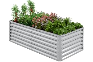 Amopatio Orto Rialzato in Acciaio Zincato per Giardino Esterno, Fioriera da Esterno 970L, Ortaggi, Erbe e Fiori, Cassone Orto Grande, 180x90x60 cm, Argento