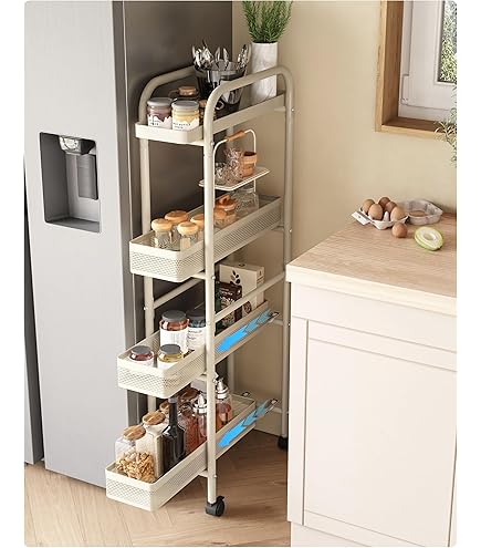LIANTRAL Slanke opbergwagen, keukenopbergwagen, 5-laags rollende keukenrek op wielen, mobiel, smalle kar met houten tafelblad voor badkamer, wasgoed, smalle plaatsen, 42 x 18,5 x 105 cm LIANTRAL Slanke opbergwagen, keukenopbergwagen, 5-laags rollende keukenrek op wielen, mobiel, smalle kar met houten tafelblad voor badkamer, wasgoed, smalle plaatsen, 42 x 18,5 x 105 cm
