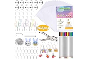 TUPARKA 203 Stück Schrumpffolien-Set, Kunststofffolie, 25 Blatt, Shrink-Film, Kunstpapier, Walzstifte, Buntstifte und 165 Stück Schlüsselanhänger und Schmuckherstellung, Zubehör