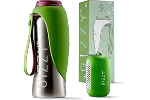 GIZZY® Trinkflasche Hunde für unterwegs - auslaufsicher & robust aus Edelstahl, in 2 Größen inkl. weichem Hundehandtuch | Trinkflasche Hund I Hundetrinkflasche für unterwegs für alle Hunde