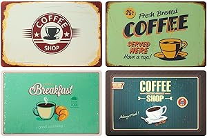 OOTB Juego de 4 Manteles Individuales: Café Retro Con Aspecto Vintage para Desayuno, Mantel Individual de Plástico Lavable, 43 x 28 cm