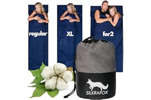 Silkrafox Saco de dormir de algodón con cremallera y compartimento para cojín, ideal como saco de dormir de verano ultraligero para viaje, pequeño, fino, ligero, con bolsillo