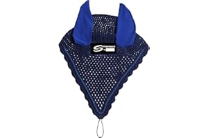 S-PRODUCTS EQUESTRIAN HORSE EAR NET FLY VEIL CROCHET BONNET MASK TIE DOWN HOOD WITH PIPING