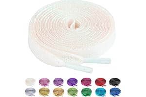 Olukssck 2 Paires Lacets Plats Pailletés Premium, Lacets de Remplacement de 10mm de Qualité Supérieure pour Chaussures de Sport, Chaussures de Ville