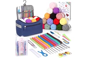 ‎COOPAY Coopay Tragbar Häkelset für Anfänger, Häkelnadel Set mit 15 Wolle, Tasche, Häkelzubehör, Ergonomische Häkelnadeln mit Weicher Griff und Metall Häkelnadel, 2,0-10 mm Praktische Häkelnadel Set Geschenk