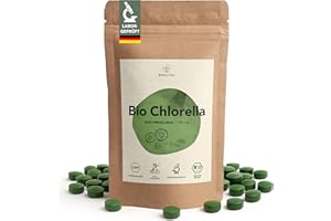 BIONUTRA® Chlorella Bio Comprimés 1000 x 250 mg, contrôlés pour les résidus, produits selon le règlement bio UE, vegan, sans lactose & sans gluten, sans additifs, comprimés chlorella bio