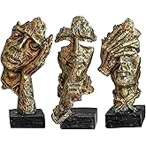 XYQXYQ 3 statues de penseur, le silence doré, figurine d'art abstrait moderne, décoration en résine pour maison, bureau et ét