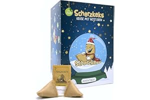 ‎SCHERZKEKS Scherzkeks Adventsbox mit 24 Keksen | Glückskekse mit lustigen Fragen & Antworten in dekorativer Weihnachtsbox, als Adventskalender, zu Weihnachten, Nikolaus, zum Wichteln, Silvester, Geschenk Set